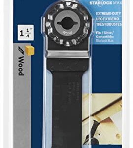 BOSCH OSM114 1-Piece 1-1/4 In. StarlockMax Oscillating Multi Tool Wood Curved-Tec High-Carbon Steel Plunge Cut Blade for Extreme-Duty General-Purpose Applications in Wood