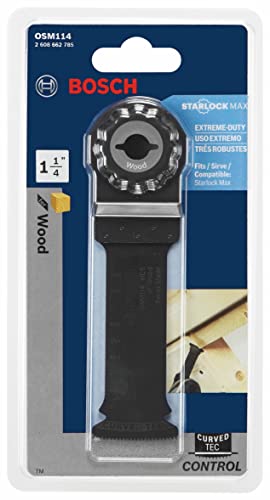 BOSCH OSM114 1-Piece 1-1/4 In. StarlockMax Oscillating Multi Tool Wood Curved-Tec High-Carbon Steel Plunge Cut Blade for Extreme-Duty General-Purpose Applications in Wood