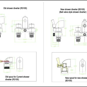 My PlumbingStuff B3100 3 ⅜-Inch Centers Clawfoot Tub Faucet with Ceramic Cartridges & ¼-Turn Ball-Valve Diverter - Diverter Bathcock - Faucet Replacement - Solid-Brass Chrome-Plated - ¾ Male IPS Inlet