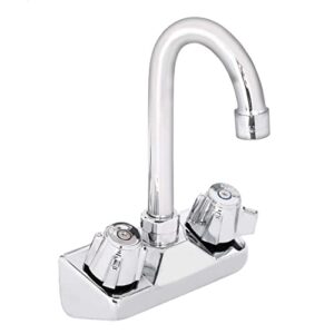 kitchen sink faucet wall mount - durasteel 4" center commercial kitchen sink faucet with 3-1/2" gooseneck spout - dual knob handles - brass constructed & chrome polished