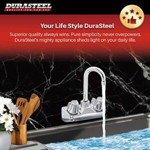 Kitchen Sink Faucet Wall Mount - DuraSteel 4" Center Commercial Kitchen Sink Faucet with 3-1/2" Gooseneck Spout - Dual Knob Handles - Brass Constructed & Chrome Polished