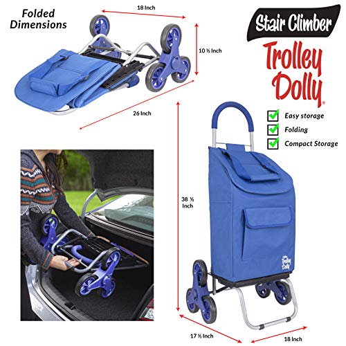 dbest products Stair Climber Trolley Dolly Folding Grocery Cart 3 Wheels Heavy Duty Shopping Hand Truck Made for Condos Apartments,39 inch Handle Height, 17.25" x 15.25" x 39.5", Blue