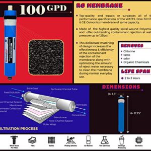 LiquaGen- Reverse Osmosis Membrane (100 GPD) | Replacement Water Filter for Home improvement | Countertop or Under Sink Water Filter | Filters For Premier Pure Drinking Water| For Any RO Machine