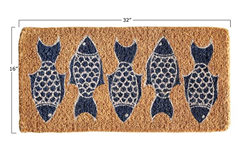 Creative Co-Op Natural Coir Doormat with Fish Images