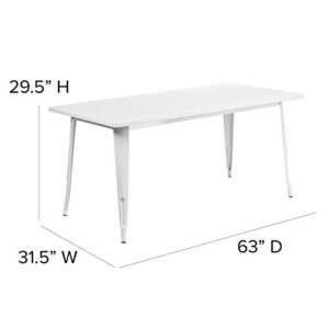 Flash Furniture Charis Commercial Grade 31.5" x 63" Rectangular White Metal Indoor-Outdoor Table