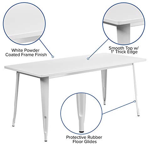 Flash Furniture Charis Commercial Grade 31.5" x 63" Rectangular White Metal Indoor-Outdoor Table