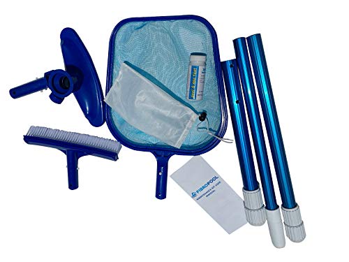 FibroPool Above-Ground Pool Maintenance Kit (Telescoping Pole, Leaf Rake, Vacuum and Brush)