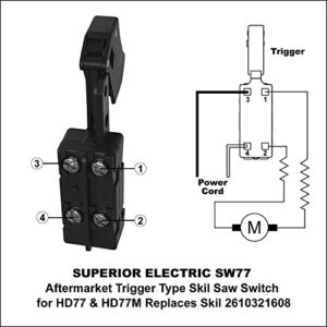 Superior Electric SW77 Aftermarket 20 Amp Trigger On-Off Switch Replaces Skil 2610321608, Ryobi & Ridgid 760245002