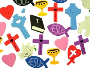 religious foam sticker assortment for sunday school or classroom, container of 250