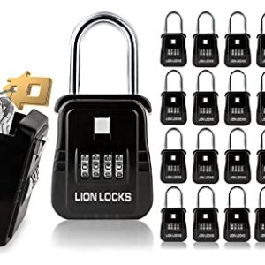 Lion Locks 1500 Key Storage Lockbox, Set-Your-Own Code Lock Portable Key Holder, Rust-Proof Secure Outdoor Key Safe, Hide-a-Key Safe Box Lock Box, Airbnb, Construction (24-Pack/Black)