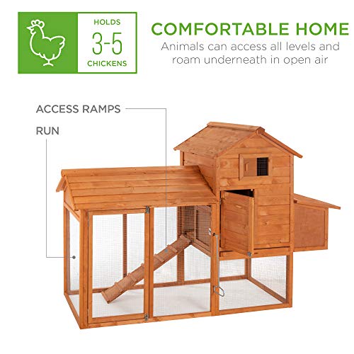 Best Choice Products 80in Outdoor Wooden Chicken Coop Multi-Level Hen House, Poultry Cage w/Ramps, Run, Nesting Box, Wire Fence, 3 Access Areas