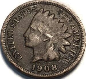 1908 p indian head cent penny seller very good