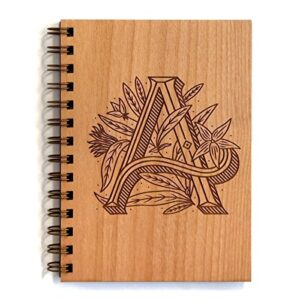 floral monogram a wood journal - other letters available [notebook, sketchbook, spiral bound, blank pages]