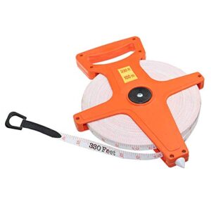 katzco 300 feet (100 meters) open reel measure tape with retractable blade - open tape measure for track and field, long jump, construction, workshop, projects, crafts - dual-sided measuring reel