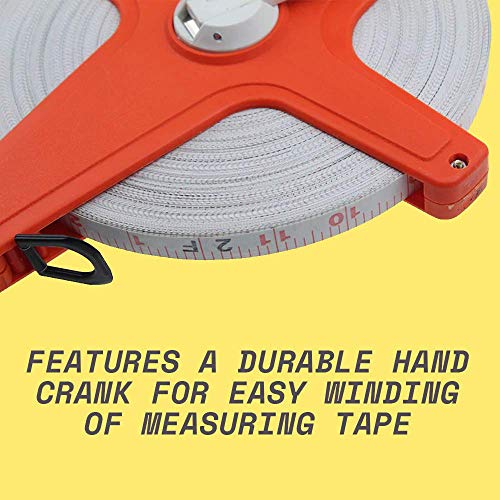 Katzco 300 Feet (100 Meters) Open Reel Measure Tape with Retractable Blade - Open Tape Measure for Track and Field, Long Jump, Construction, Workshop, Projects, Crafts - Dual-Sided Measuring Reel