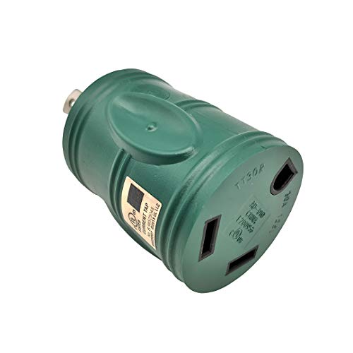 Parkworld 691586 RV 30 AMP Generator Adapter 3-Prong L5-30P Male to TT-30R Female (Green, Electroplating Terminal)