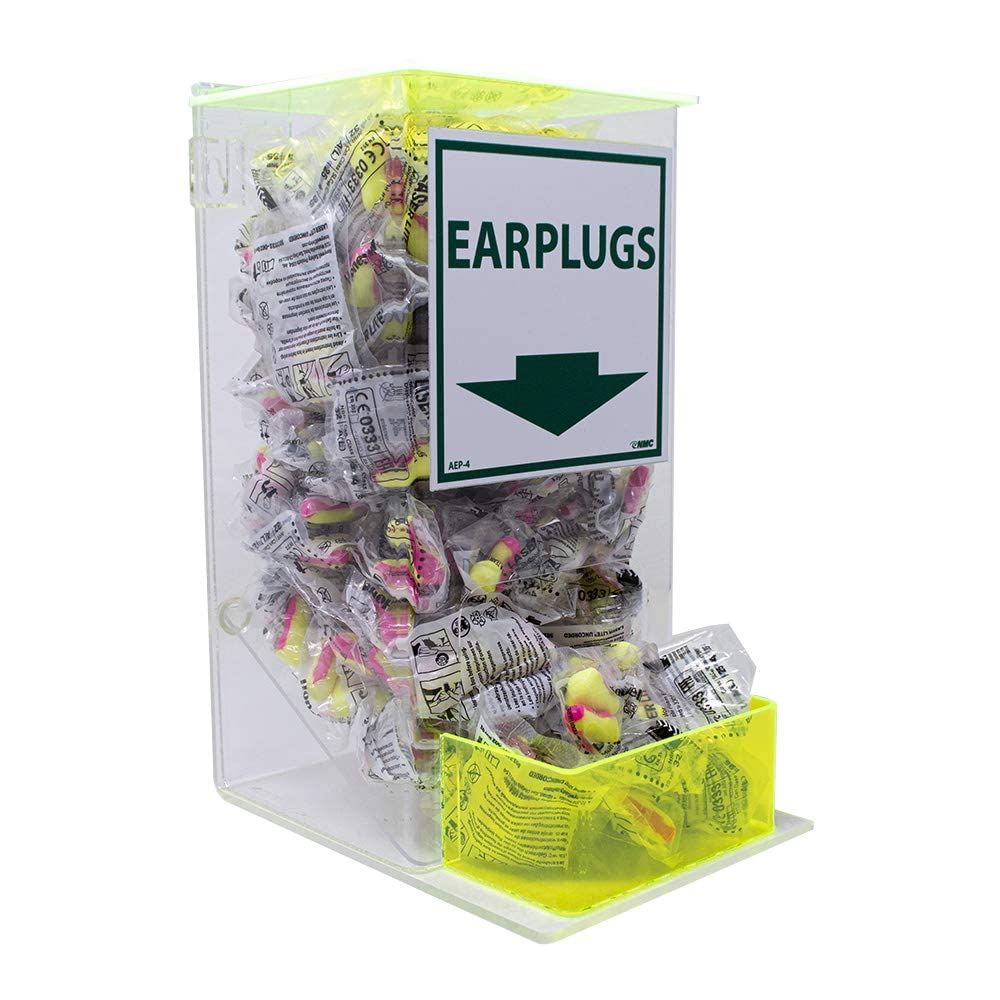 NMC AEP-4 Compact Earplug Dispenser with Cover - 6 in. x 13 in. x 8 in. Small, Clear Acrylic Holder with Front Pocket