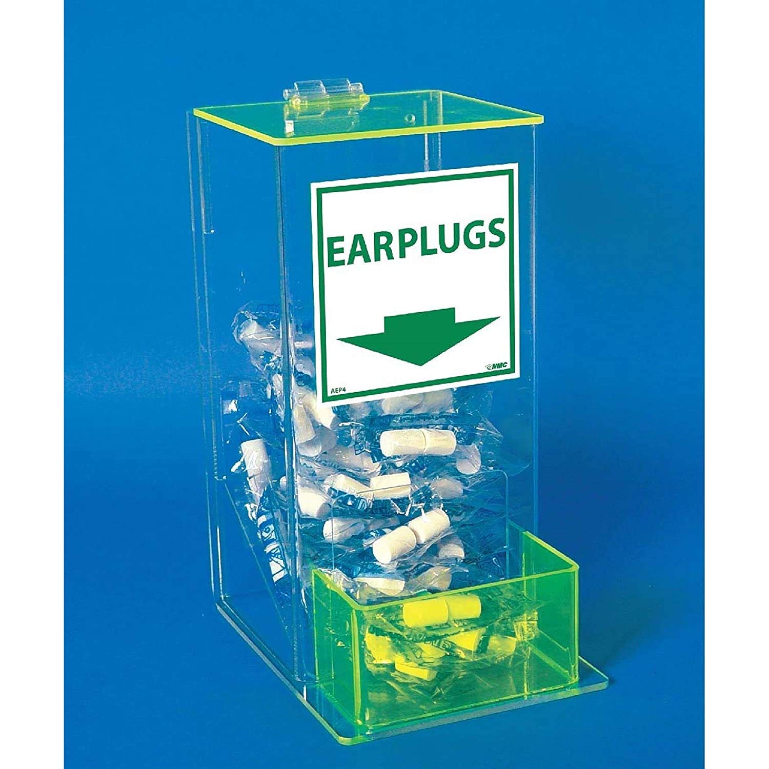 NMC AEP-4 Compact Earplug Dispenser with Cover - 6 in. x 13 in. x 8 in. Small, Clear Acrylic Holder with Front Pocket