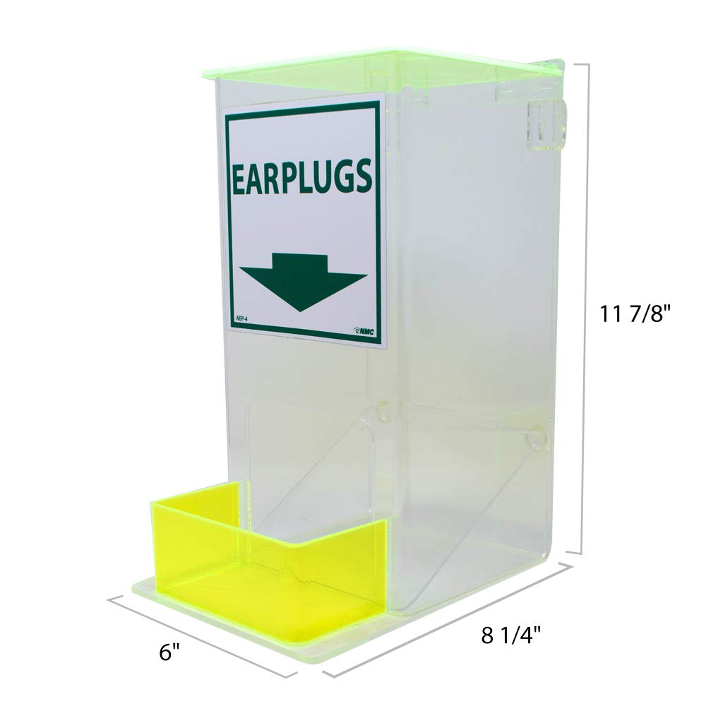 NMC AEP-4 Compact Earplug Dispenser with Cover - 6 in. x 13 in. x 8 in. Small, Clear Acrylic Holder with Front Pocket