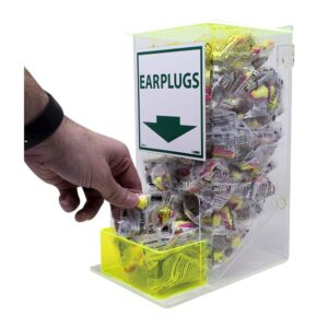 NMC AEP-4 Compact Earplug Dispenser with Cover - 6 in. x 13 in. x 8 in. Small, Clear Acrylic Holder with Front Pocket