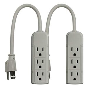 uninex ps28u compact grounded 3-outlet power strip, ul listed, 1-foot, 2-pack
