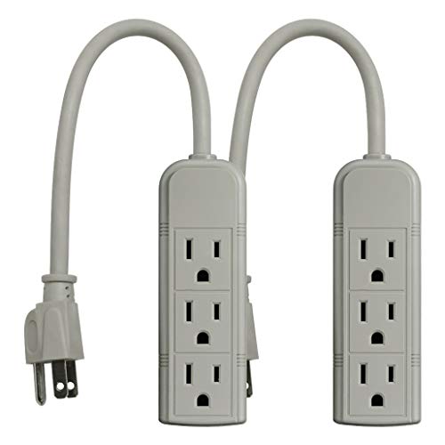 Uninex PS28U Compact Grounded 3-Outlet Power Strip, UL Listed, 1-Foot, 2-Pack