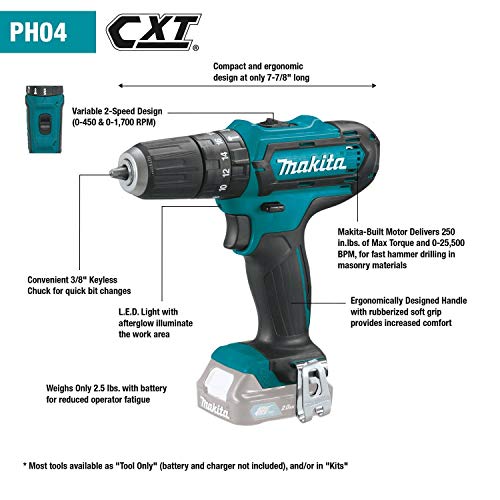 Makita PH04Z 12V max CXT® Lithium-Ion Cordless 3/8" Hammer Driver-Drill, Tool Only