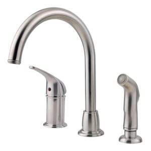 pfister cagney kitchen faucet with side sprayer, single handle, high arc, stainless steel finish, lfwk1680s