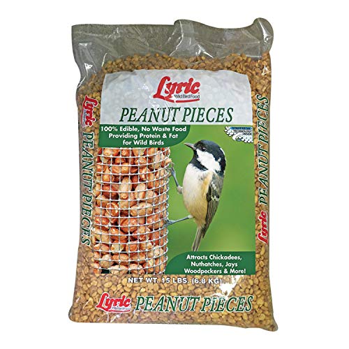 Lyric Peanut Pieces Wild Bird Seed - No Waste Bird Food - Attracts Titmice, Woodpeckers, Chickadees & More - 15 lb bag