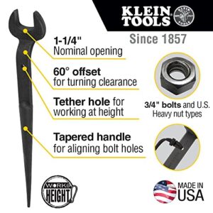 Klein Tools 3212TT Construction Spud Wrench with Tether Hole, 1-1/4-Inch Nominal Opening, 3/4-Inch Bolt for US Heavy Nut