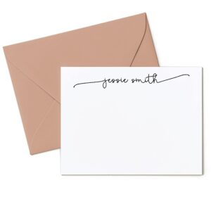 personalized stationery flat notecards w/envelopes (a2 & a7)- flat cards and envelopes w/custom name, text, & more - pretty stationery thank you cards - classy desk supplies - swash script flat