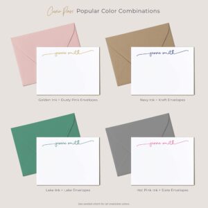 Personalized Stationery Flat Notecards w/Envelopes (A2 & A7)- Flat Cards and Envelopes w/Custom Name, Text, & More - Pretty Stationery Thank You Cards - Classy Desk Supplies - Swash Script Flat