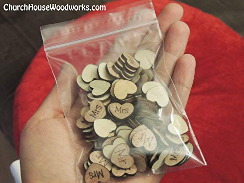 100 Mr Mrs Wooden Hearts - Wood Table Confetti, Embellishments, Scatters, Invitations, Table Decor, Rustic Weddings and Events