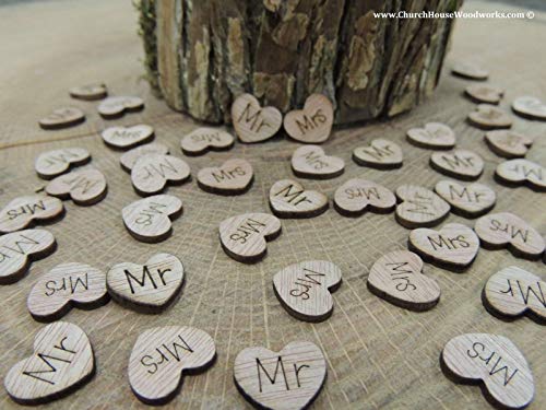 100 Mr Mrs Wooden Hearts - Wood Table Confetti, Embellishments, Scatters, Invitations, Table Decor, Rustic Weddings and Events