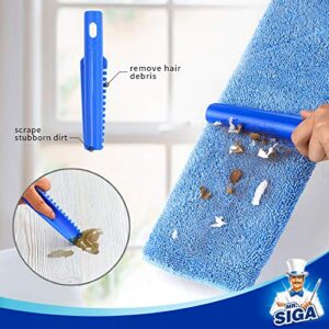 MR.SIGA Professional Microfiber Mop for Hardwood, Laminate, Tile Floor Cleaning, Stainless Steel Handle - 3 Reusable Flat Mop Pads and 1 Dirt Removal Scrubber Included