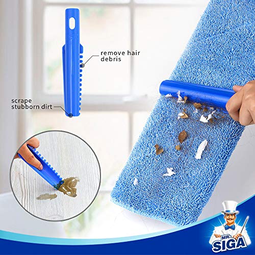 MR.SIGA Professional Microfiber Mop for Hardwood, Laminate, Tile Floor Cleaning, Stainless Steel Handle - 3 Reusable Flat Mop Pads and 1 Dirt Removal Scrubber Included