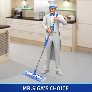 MR.SIGA Professional Microfiber Mop for Hardwood, Laminate, Tile Floor Cleaning, Stainless Steel Handle - 3 Reusable Flat Mop Pads and 1 Dirt Removal Scrubber Included