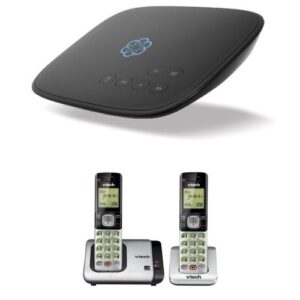 ooma telo home phone service with vtech cs6719-2 dect 6.0 phone with caller id/call waiting, silver/black with 2 cordless handsets