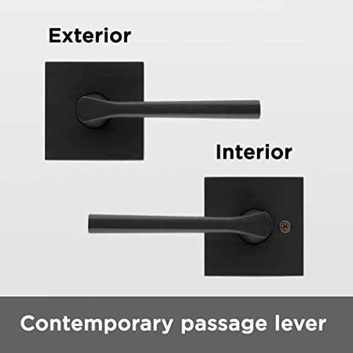 Kwikset 91540-034 Lisbon Door Handle Lever with Modern Contemporary Slim Square Design for Home Hallway or Closet Passage in Iron, Matte Black