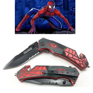 spider man 8 inch spring assisted pocket knife with glass breaker + belt cutter
