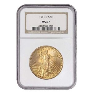 1911 d american gold saint gaudens double eagle ms-67 by coinfolio $20 ngc ms67