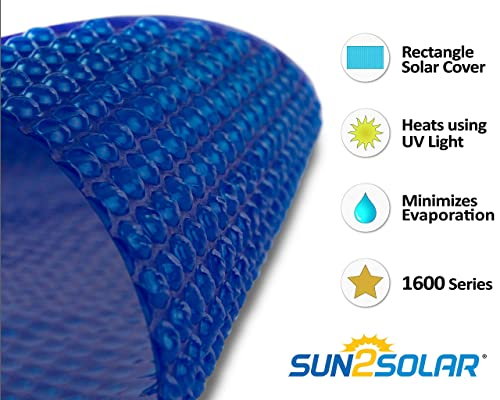 Sun2Solar Blue 16-Foot-by-32-Foot Rectangle Solar Cover | 1600 Series | Heat Retaining Blanket for In-Ground and Above-Ground Rectangular Swimming Pools | Use Sun to Heat Pool | Bubble-Side Down