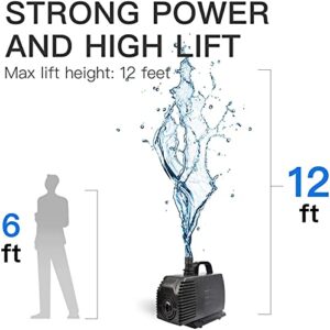 Simple Deluxe 1056GPH 276W Submersible Pump With 15' Cord, Water Pump For Fish Tank, Hydroponics, Aquaponics, Fountains, Ponds, Statuary, Aquariums & Inline