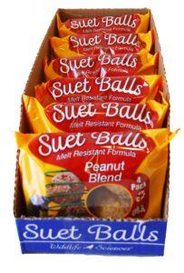 wildlife sciences suet balls 24 pack, 6 individually wrapped packs of 4 bird suet balls (peanut blend)