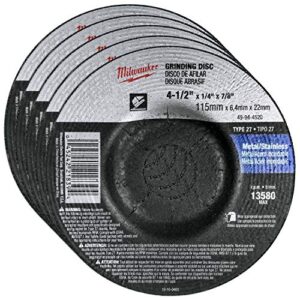 milwaukee 5 pack - 4 1 2 grinding wheel for grinders - aggressive grinding for metal & stainless steel - 4-1/2" x 1/4 x 7/8-inch | depressed