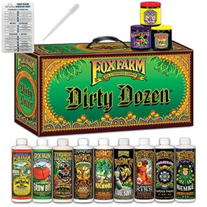 foxfarm dirty dozen starter kit: 12 pack small bundle + twin canaries chart & pipette - 9 pints & 3 6oz