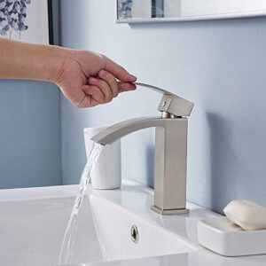 Friho Single Handle Waterfall Vanity Sink Faucet with Extra Large Rectangular Spout Bathroom Faucet, Single Hole Waterfall Type Bathroom Sink Faucets for Sink 1 Hole Brushed Nickel