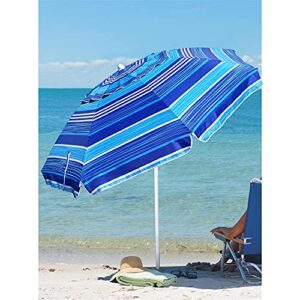 AMMSUN 6.5 Foot Heavy Duty HIGH Wind Beach Umbrella with tilt Sun Shelter, UV 50+ Protection Outdoor Sunshade Umbrella with Carry Bag for Patio Garden Beach Pool Backyard stripe Blue