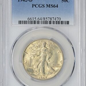 1942-D Walking Liberty Half Dollar, MS64, PCGS