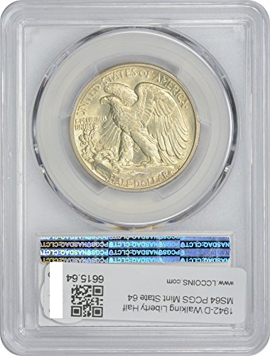 1942-D Walking Liberty Half Dollar, MS64, PCGS